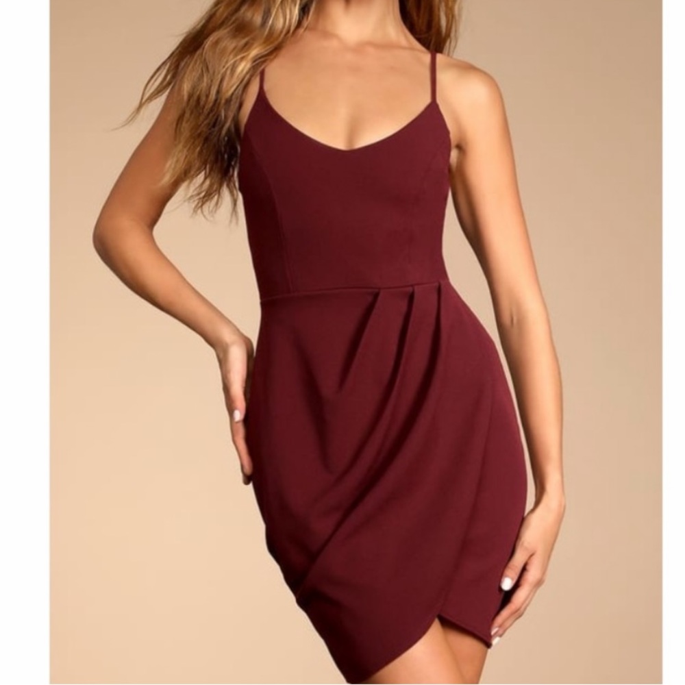 Dark Red Maroon Wrap‎ Bottom Sleeveless Bodycon Party Dress Side Zip Women’s M